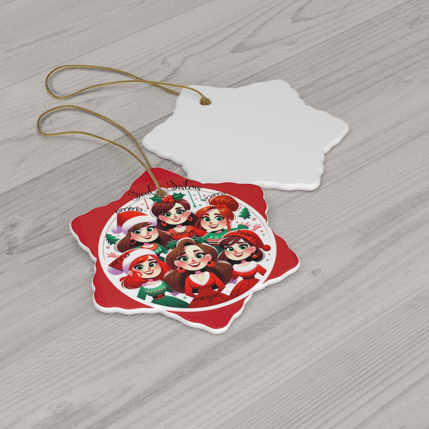 6 Person Christmas Ornament Personalized Soul Sisters 2023 3mm Round Ceramic (Four Shapes) | Group of Six with Names