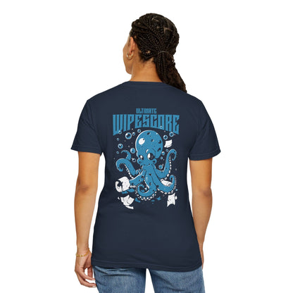 Oversized Funny Octopus Havoc Graphic Tee Back Printed Unisex - Navy/Graphite, Gift for Sea Lovers