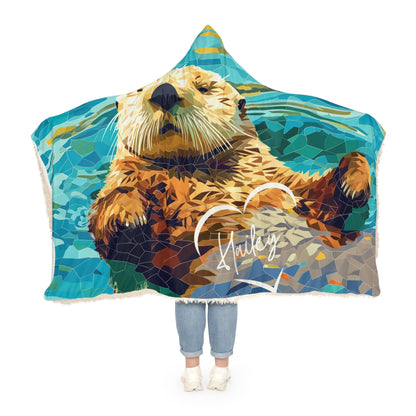 Oversized Fleece Hooded Blanket Sea Otter (203 x 140 cm) with Personalized Name - Sherpa Custom Hoodie Blanket for Women