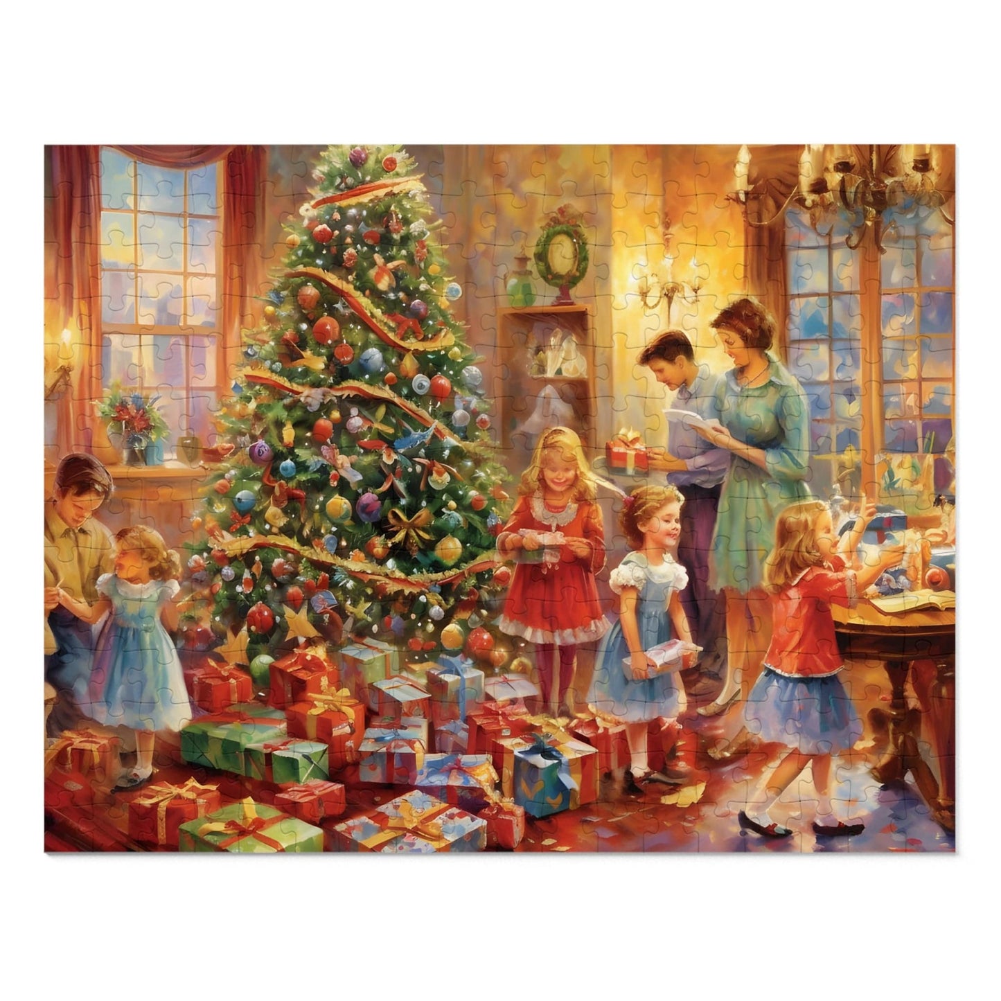 Christmas Tree Jigsaw Puzzle 1000 Piece: Family Putting Gifts Around Christmas Tree |Custom Sizes (110-1000) | Hardest Jigsaw Puzzles| Limited Edition Festive Gift | Stress-Relieving Activity for Kids & Adults