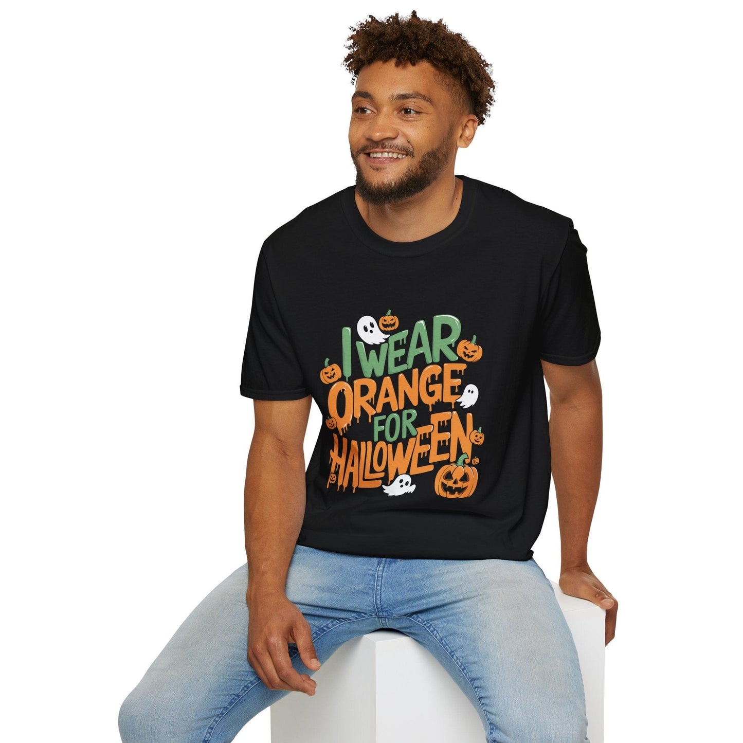 Black I Wear Orange for Funny Halloween Fall Winter Classic Fit Print Tee Shirt for Women/Men XS-5XL - #G6400