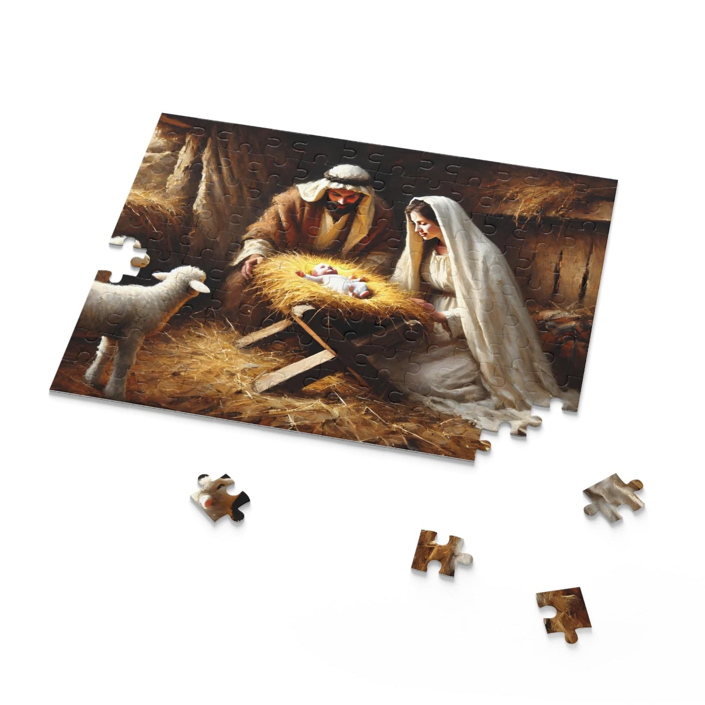 SARSARI Mary & Joseph Looking Down at Baby Jesus Jigsaw Puzzle Games (120, 252, 500 pieces) for Adults | Educational Brain Toys | Holiday Religious Gift for Family