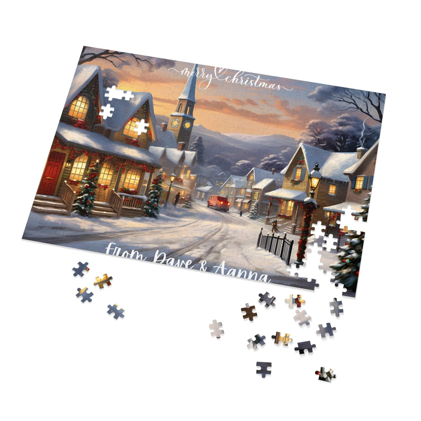 Customized Jigsaw Puzzle Gift 1000 Pieces: Snowy Village | Custom Text with Sizes (110-1000 Pieces) | Challenging Puzzle | Ideal Gift | Educational Family Activity