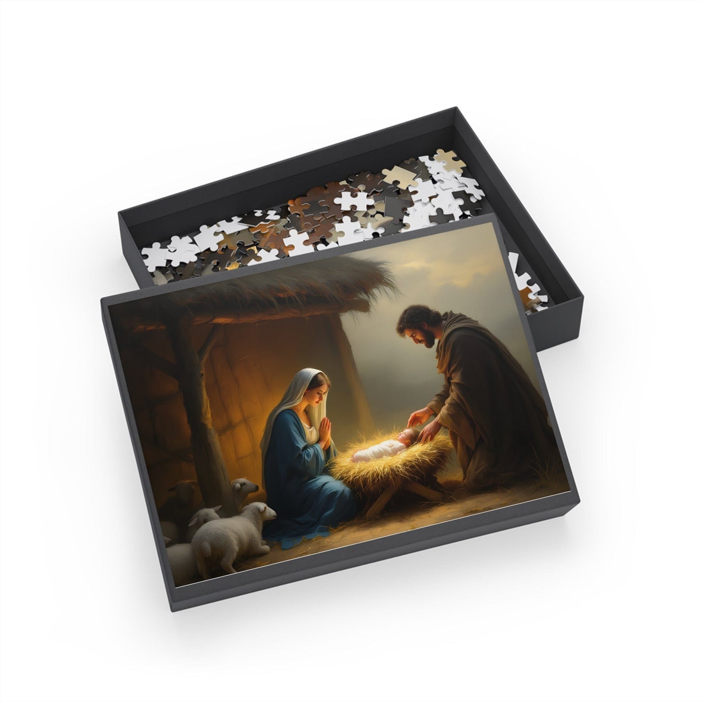 SARSARI Nativity in a Manger Jigsaw Puzzle (252, 500 and 1000 pieces) for Teens & Adult | Christmas Jesus Puzzle | Holiday Religious Gift for Family