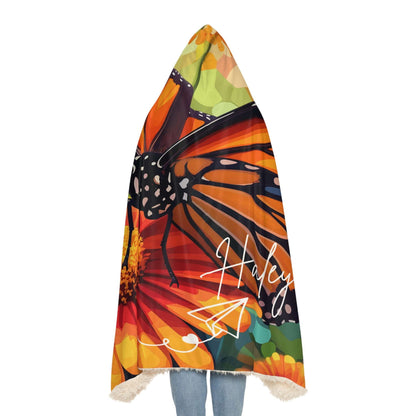 Soft Hooded Blanket Monarch Butterfly (203 x 140 cm) with Custom Name - Oversized Wearable Blanket for Women