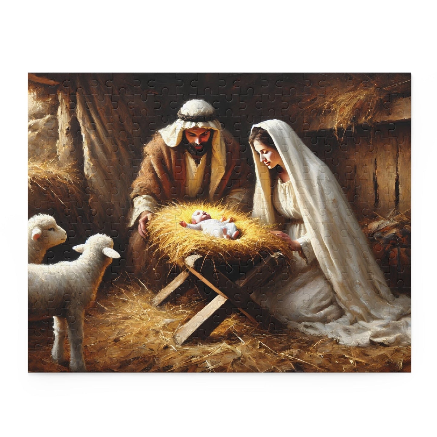 SARSARI Mary & Joseph Looking Down at Baby Jesus Jigsaw Puzzle Games (120, 252, 500 pieces) for Adults | Educational Brain Toys | Holiday Religious Gift for Family