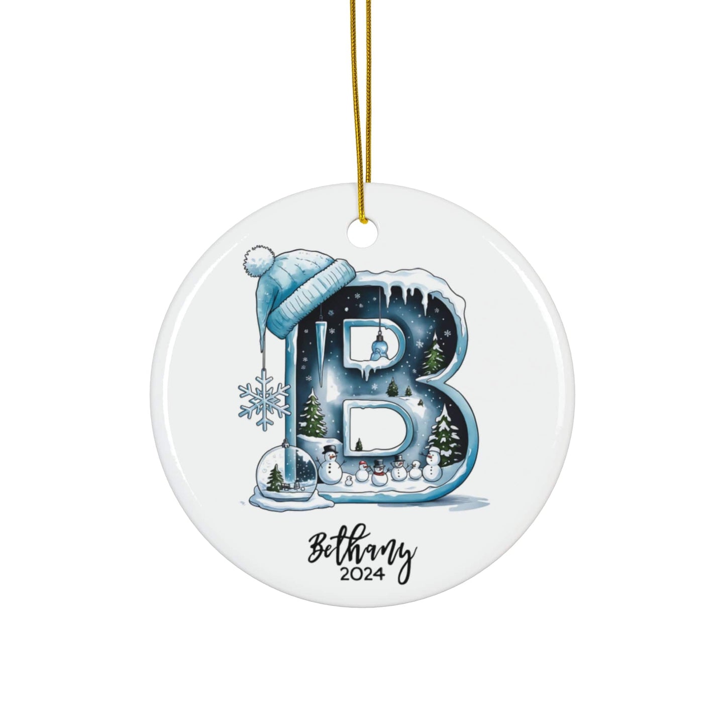 Blue Iceland "B" Initial Monogram Custom Kids Porcelain Ornament 2024 (3mm) - Circle Shape | Baby Shower Gift/New Baby Gift