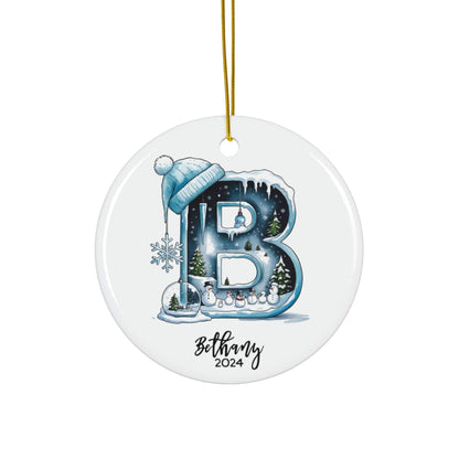 Blue Iceland "B" Initial Monogram Custom Kids Porcelain Ornament 2024 (3mm) - Circle Shape | Baby Shower Gift/New Baby Gift