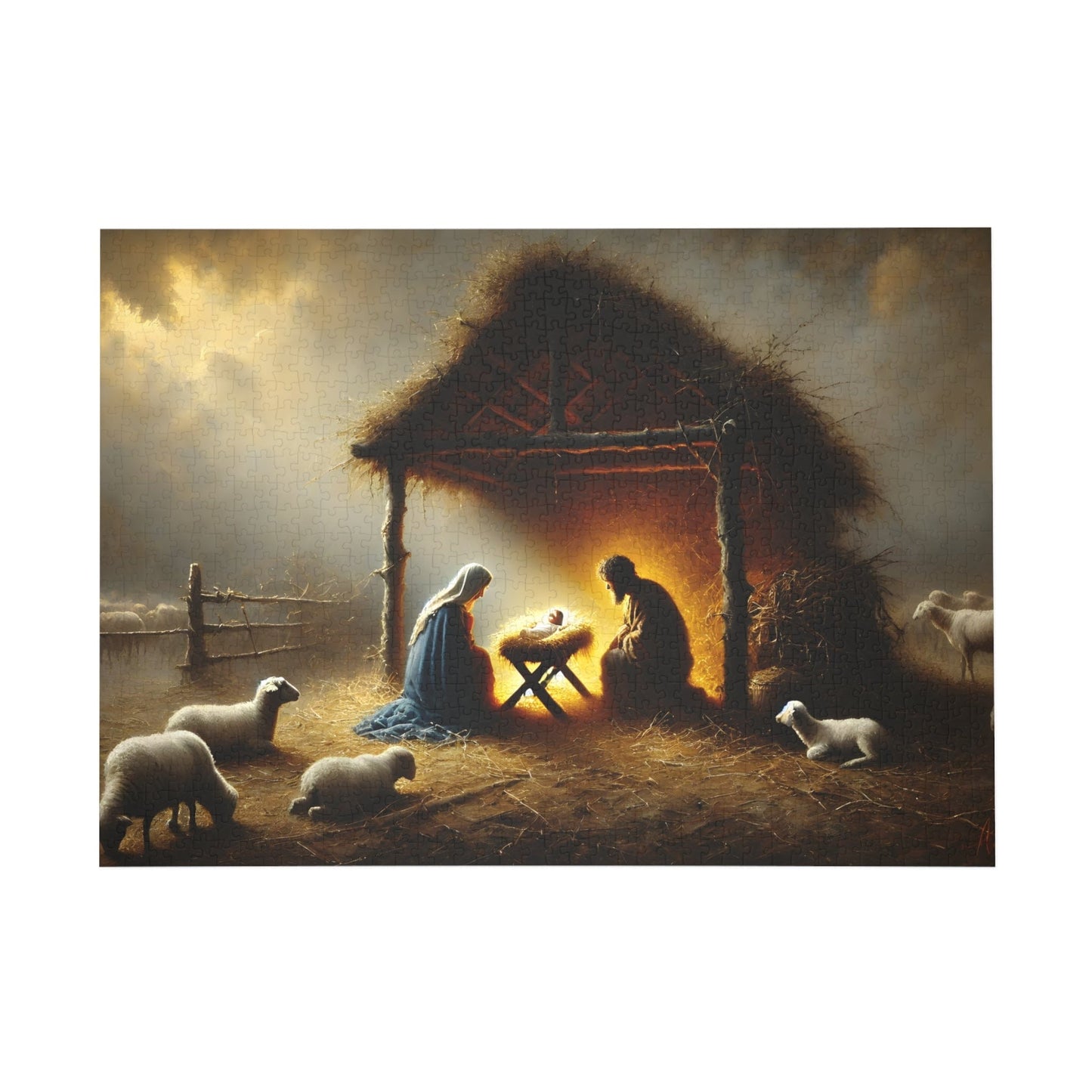 SARSARI O Night Divine Jigsaw Puzzle (252, 500 and 1000 pieces) | Oil Painting of Jesus, Mary and Joseph | Holiday Religious Gift for Family