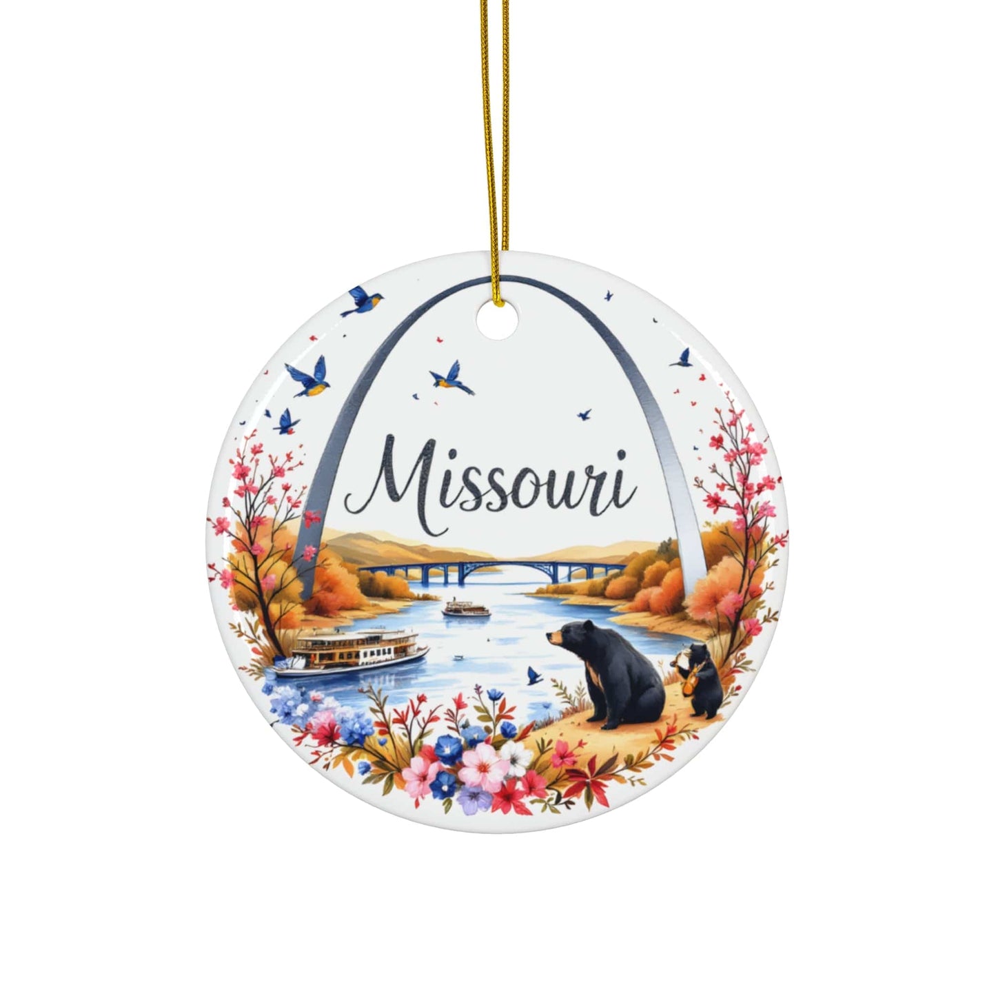 2024 MISSOURI State Ornament - Orange White Ceramic Circle Bauble (3mm) | Unique Artist-Designed Gift for Christmas, Home Decor, Collectors & Travel Enthusiasts