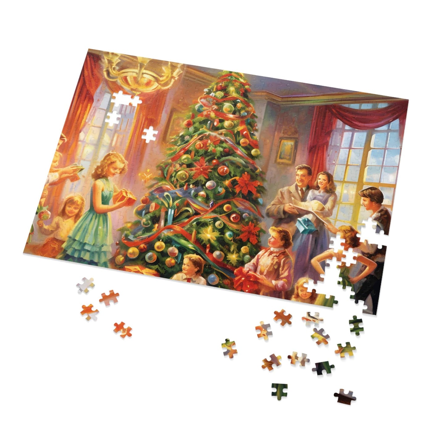 Modern Christmas Jigsaw Puzzle (1000 Pieces):Oil-Painted Home Party Scene | Custom Sizes (110-1000 Pieces) | Challenging Festive Activity | Ideal Holiday Gift | Brain Teasing Game for Kids & Adults