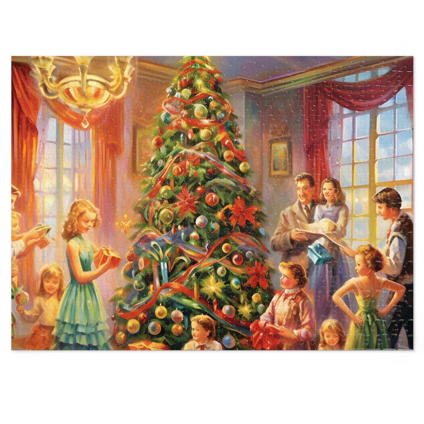 Modern Christmas Jigsaw Puzzle (1000 Pieces):Oil-Painted Home Party Scene | Custom Sizes (110-1000 Pieces) | Challenging Festive Activity | Ideal Holiday Gift | Brain Teasing Game for Kids & Adults