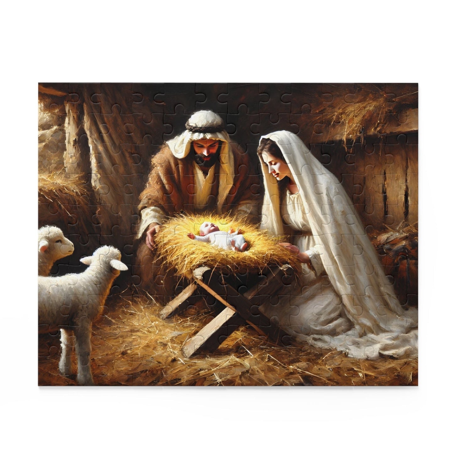 SARSARI Mary & Joseph Looking Down at Baby Jesus Jigsaw Puzzle Games (120, 252, 500 pieces) for Adults | Educational Brain Toys | Holiday Religious Gift for Family