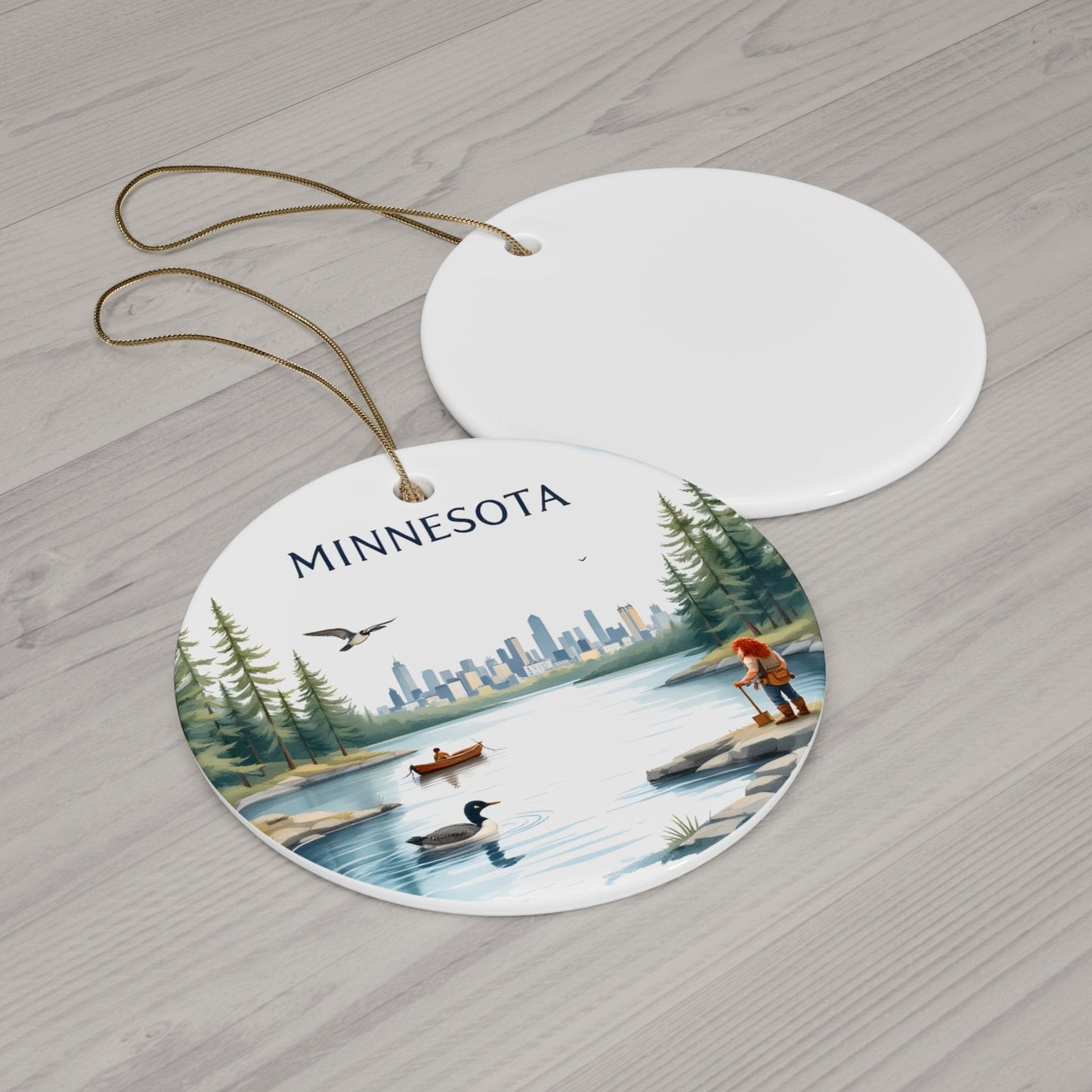 2024 MINNESOTA State Ornament - Green White Ceramic Circle Bauble (3mm) | Unique Artist-Designed Gift for Christmas, Home Decor, Collectors & Travel Enthusiasts