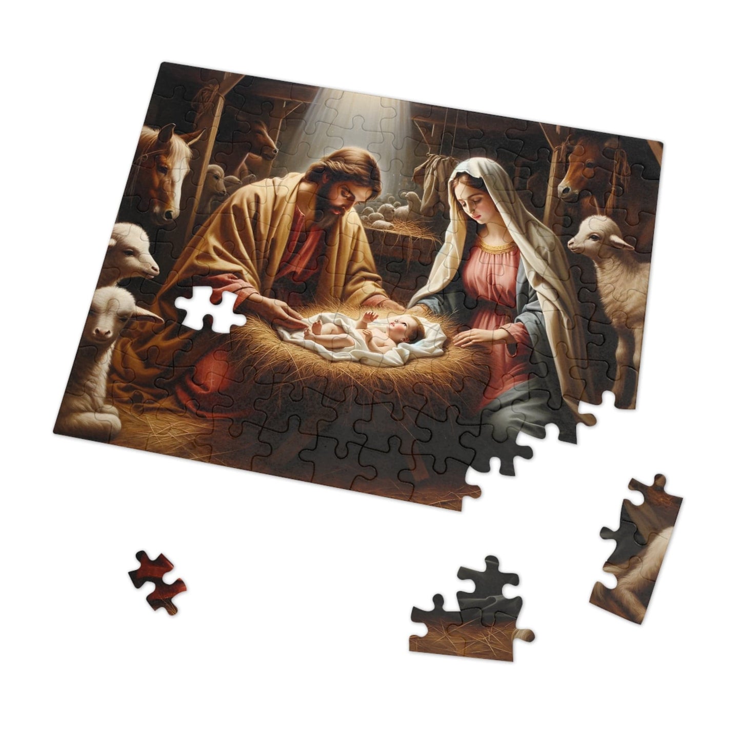 Nativity Scene Jigsaw Puzzles 110, 252, 500, 1000 piece | Oil Painting of Jesus, Mary and Joseph | Limited Edition | DIY Stress Reliever Gift