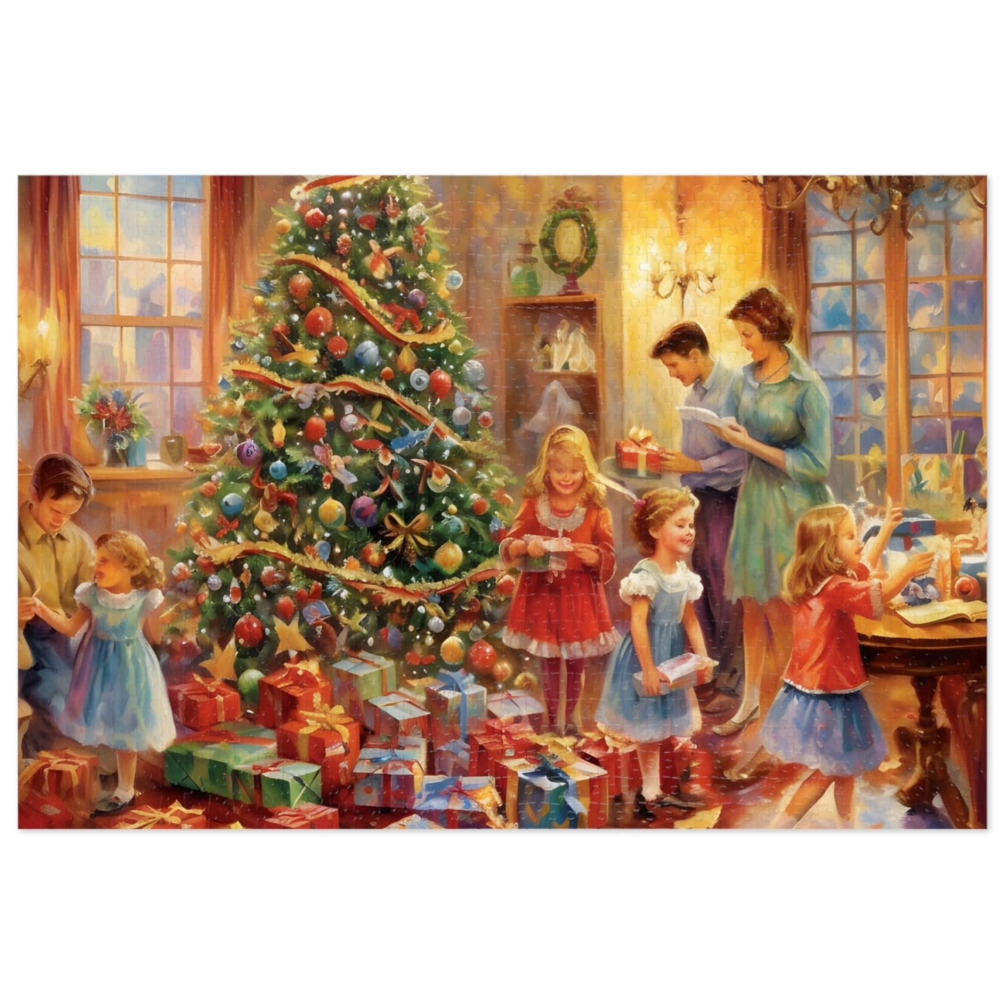 Christmas Tree Jigsaw Puzzle 1000 Piece: Family Putting Gifts Around Christmas Tree |Custom Sizes (110-1000) | Hardest Jigsaw Puzzles| Limited Edition Festive Gift | Stress-Relieving Activity for Kids & Adults