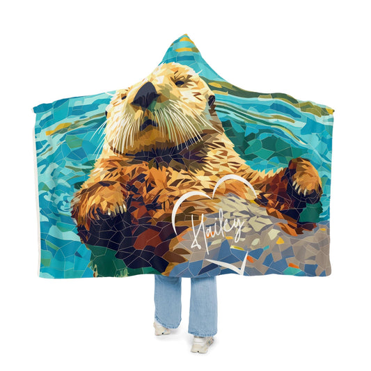 Oversized Fleece Hooded Blanket Sea Otter (203 x 140 cm) with Personalized Name - Sherpa Custom Hoodie Blanket for Women