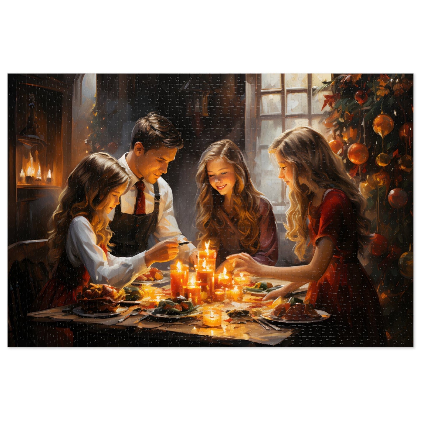 Christmas Dinner Jigsaw Puzzle 1000 Piece: Joyful Family Dinner Scene | Custom Sizes (110-1000 Pieces) | Limited Edition Festive Gift | Stress-Relief Activity for All Ages