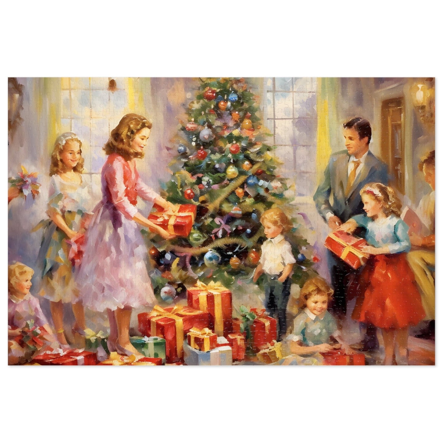 Christmas Eve Jigsaw Puzzle (1000 Pieces): Happy Family Around Christmas Tree | Custom Sizes (110-1000) | Hardest Puzzles | Festive Puzzle Gifts | Stress-Relief Activity for Kids & Adults | Limited Edition