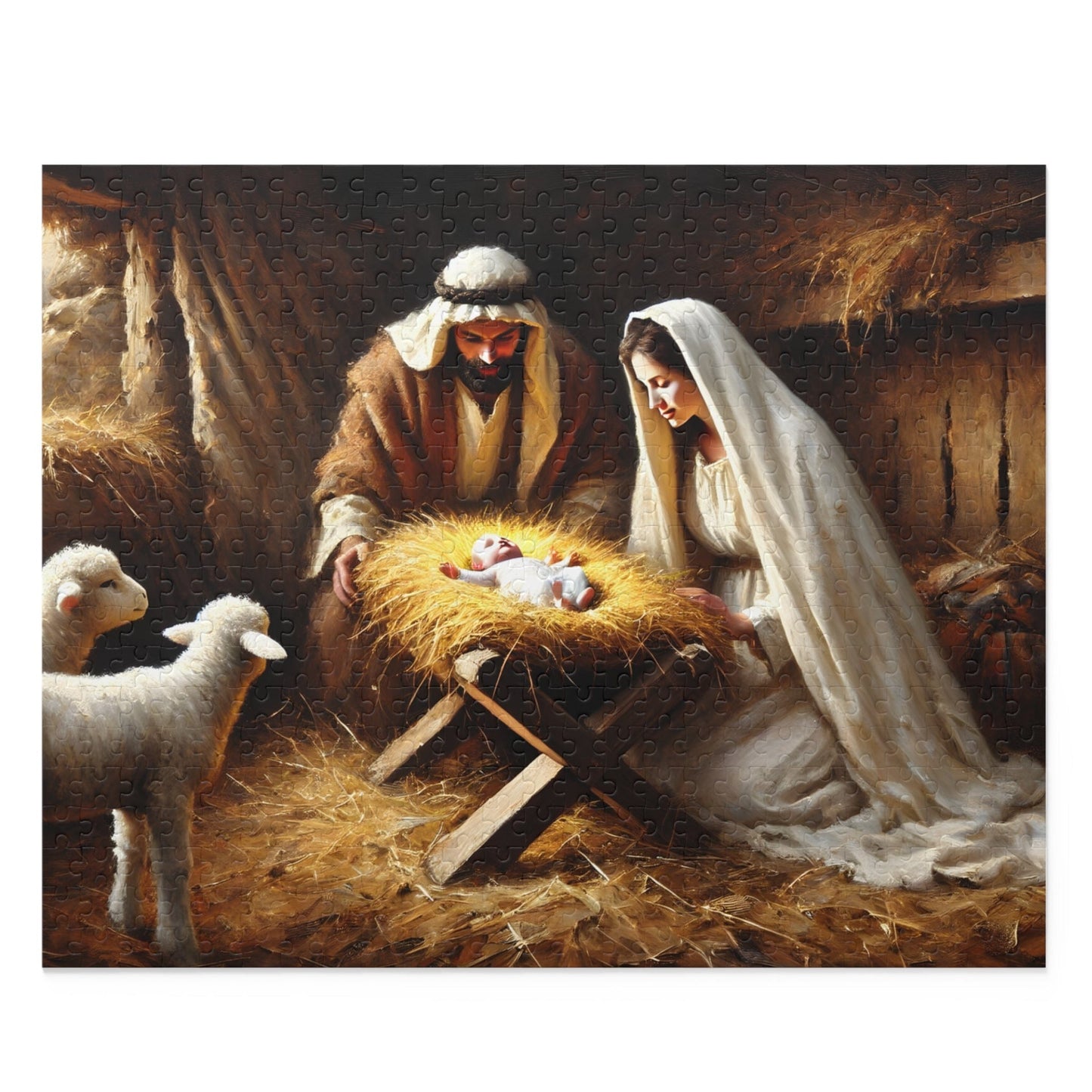 SARSARI Mary & Joseph Looking Down at Baby Jesus Jigsaw Puzzle Games (120, 252, 500 pieces) for Adults | Educational Brain Toys | Holiday Religious Gift for Family