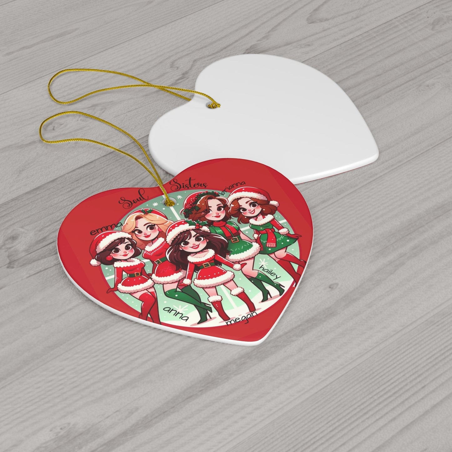 Personalized Christmas Ornaments for Soul Sisters 2023 3mm Round Ceramic (Four Shapes) | Group of Five with Names