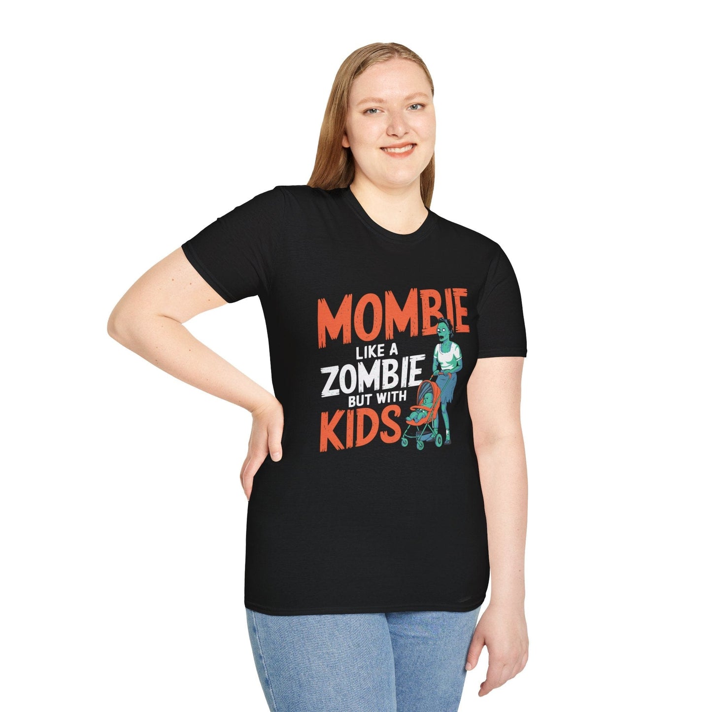 Black Mombie Like a Zombie Funny Halloween 90s Nostalgia Fall Winter Classic Fit Print Tee Shirt for Women/Men XS-5XL - #G6400