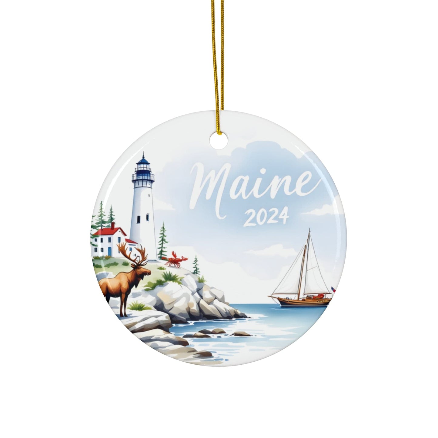 2024 Light Blue Maine State Ceramic Bauble - Unique Artist-Designed Circle Bauble (3mm) | Unique Artist-Designed Gift for Christmas, Home Decor, Collectors & Travel Enthusiasts