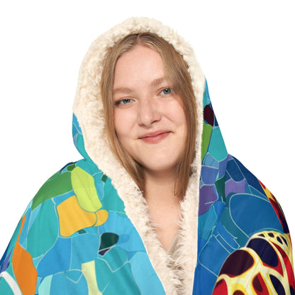 Fleece Soft Hooded Blanket Sea Turtle (203 x 140 cm) with Custom Name - Oversized Wearable Blanket for Women