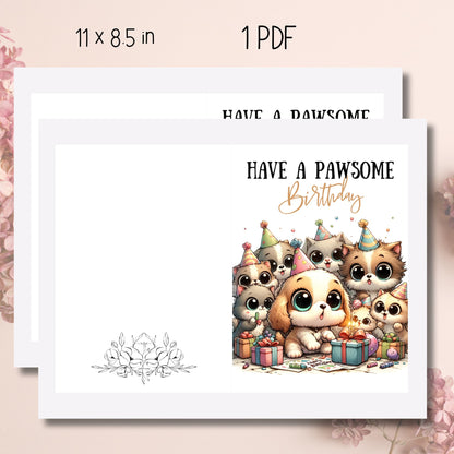 Printable 8.5"x11" sheet of the 2024 Adorable Puppies Birthday Card, ready for instant download and personalizing a heartfelt greeting for a best friend.