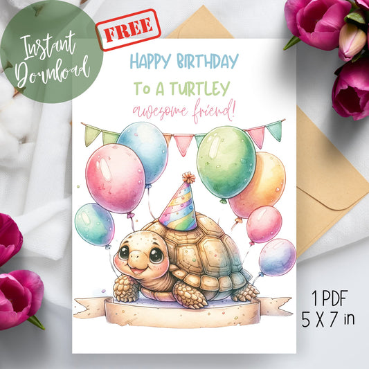 2024 Turtely Birthday Card for Best Friend, elegantly presented on a white sheet with an envelope and decorative flowers, capturing the essence of a thoughtful birthday gift.
