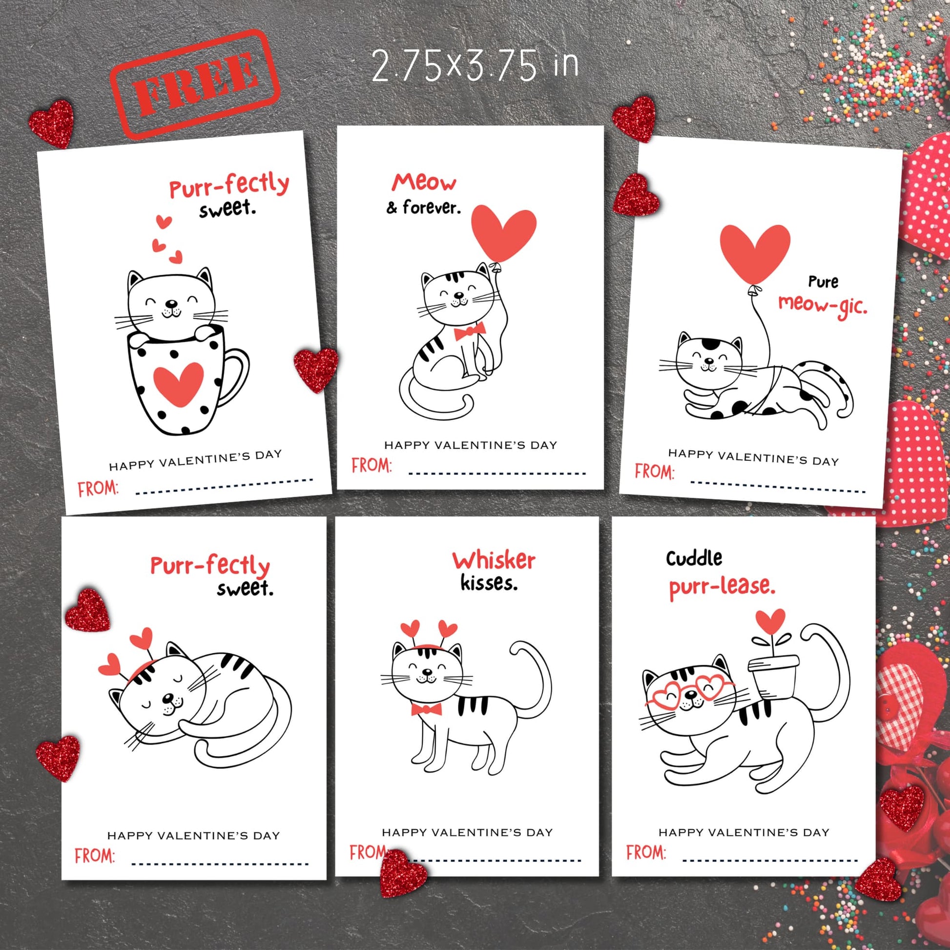 Six adorable dog-themed Valentine's Day cards sized 2.75x3.75 inches each, ready for kids to share love and joy.
