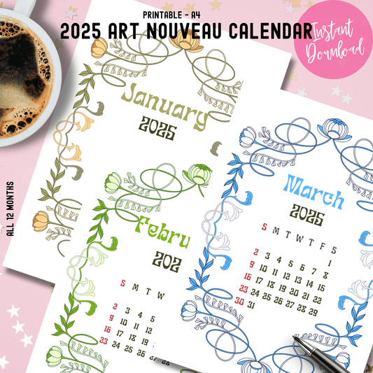 2025 Art Nouveau Calendar Free Printable