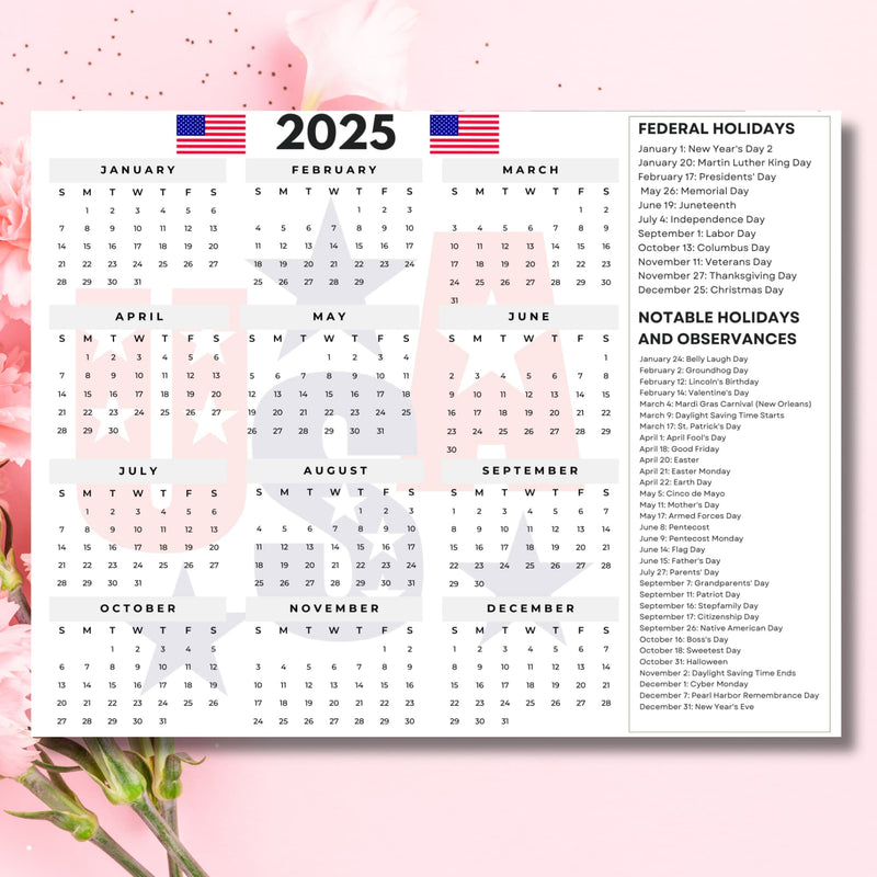 2025 Kalender mit Feiertagen