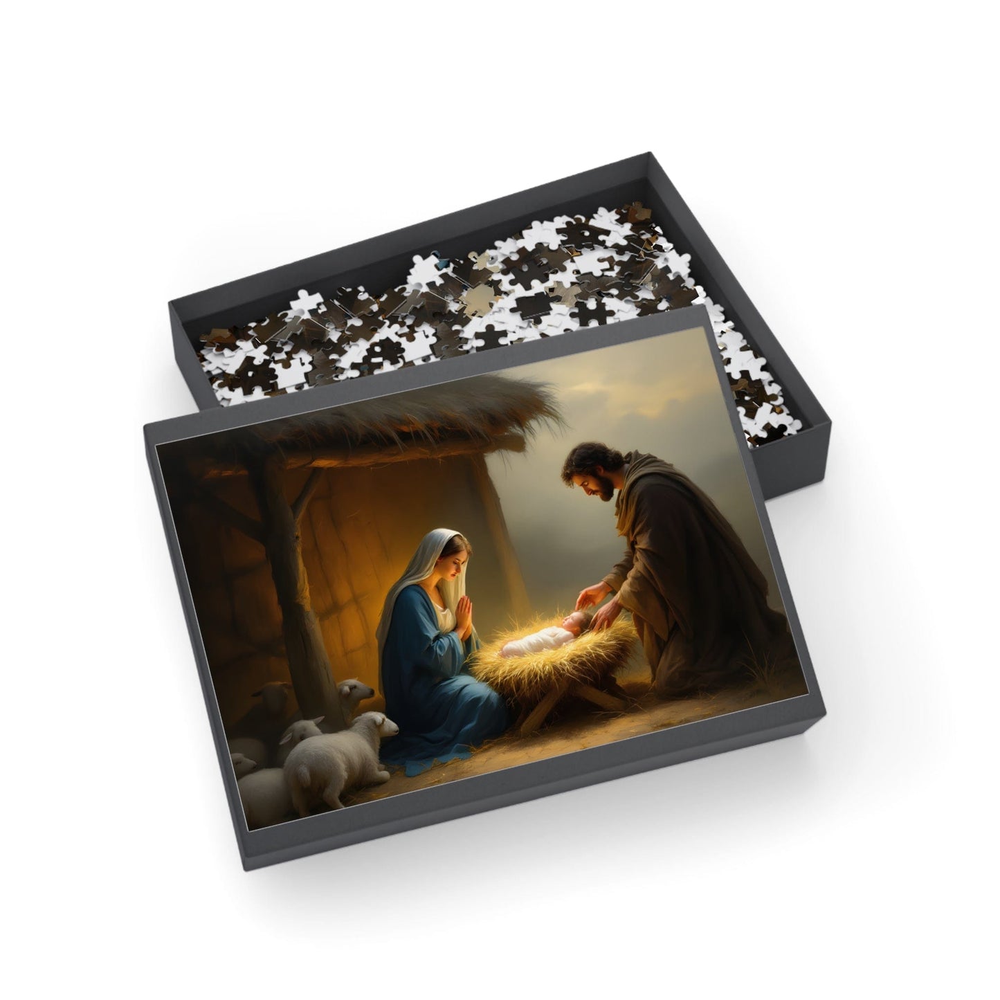 SARSARI Nativity in a Manger Jigsaw Puzzle (252, 500 and 1000 pieces) for Teens & Adult | Christmas Jesus Puzzle | Holiday Religious Gift for Family