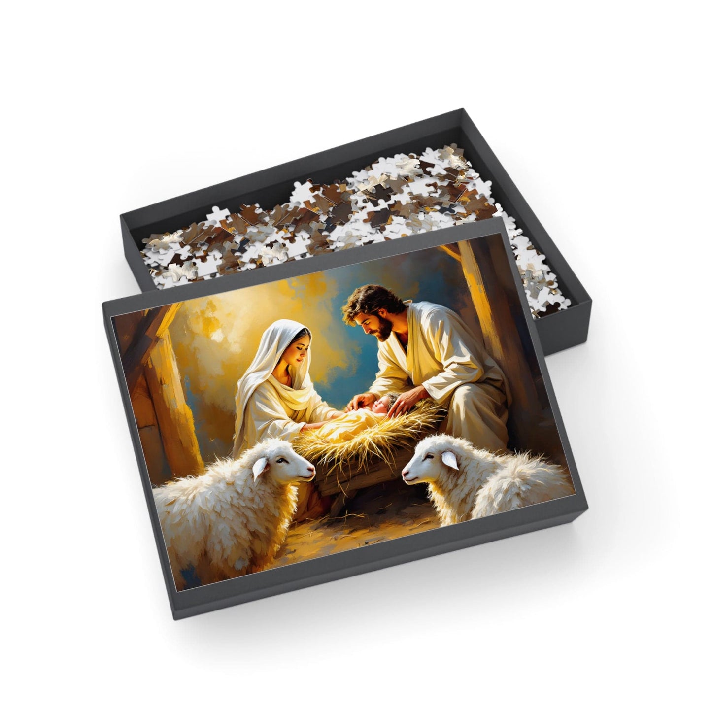 SARSARI The Nativity Puzzle (252, 500 and 1000 pieces) | Oil Painting of Jesus, Mary and Joseph | Holiday Religious Gift for Family