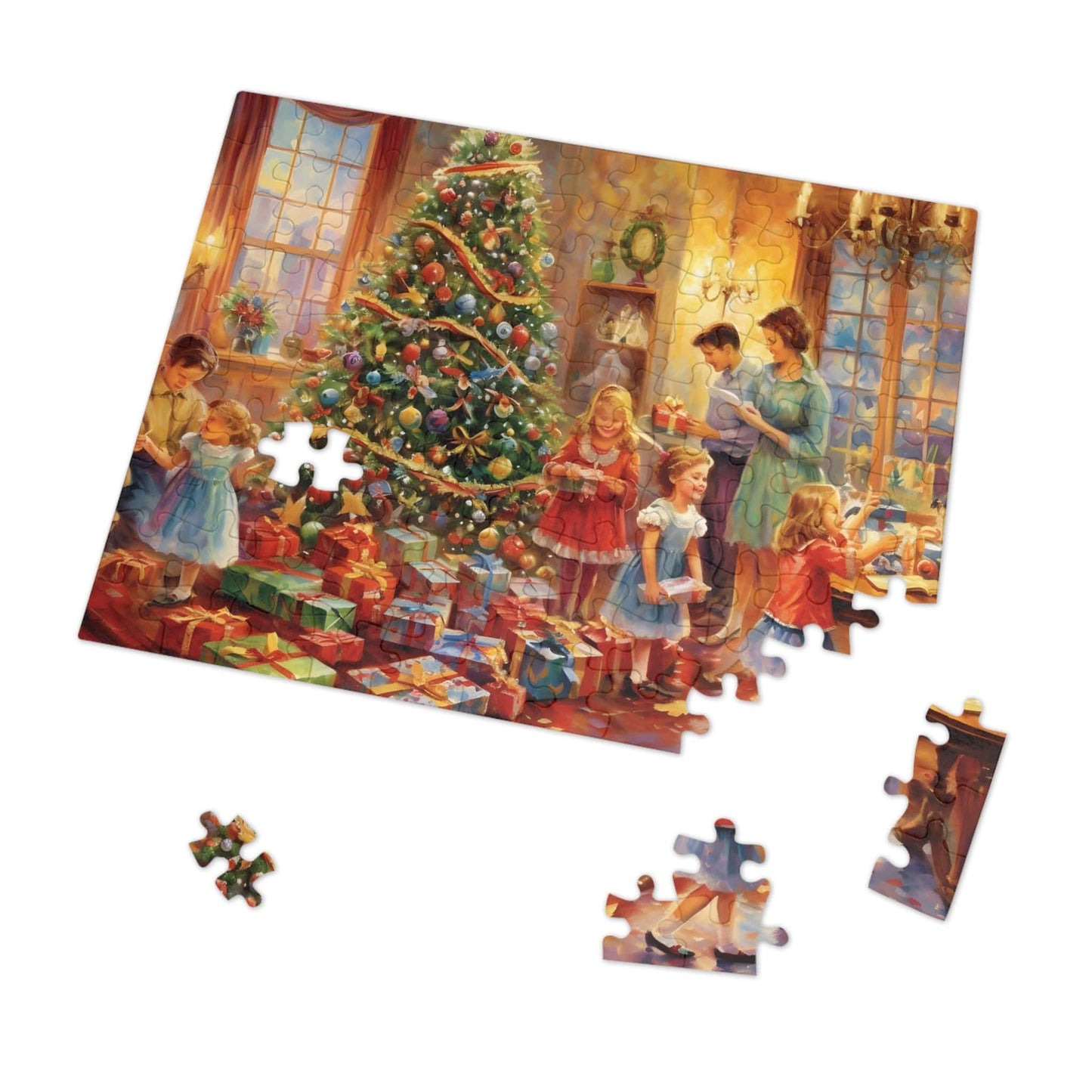 Christmas Tree Jigsaw Puzzle 1000 Piece: Family Putting Gifts Around Christmas Tree |Custom Sizes (110-1000) | Hardest Jigsaw Puzzles| Limited Edition Festive Gift | Stress-Relieving Activity for Kids & Adults