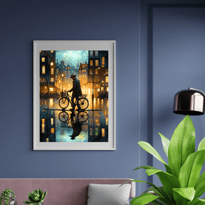 2023 Printable Aesthetic Painting of a Man with Flat Cap Standing Beside Landmark Amsterdam Street Houses Digital Ambiance Wall Hanging Home Decor Digital Download