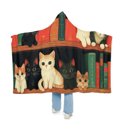 Long Hoodie Blanket Library of Small Funny Kittens (203 x 140 cm) for Book Lovers