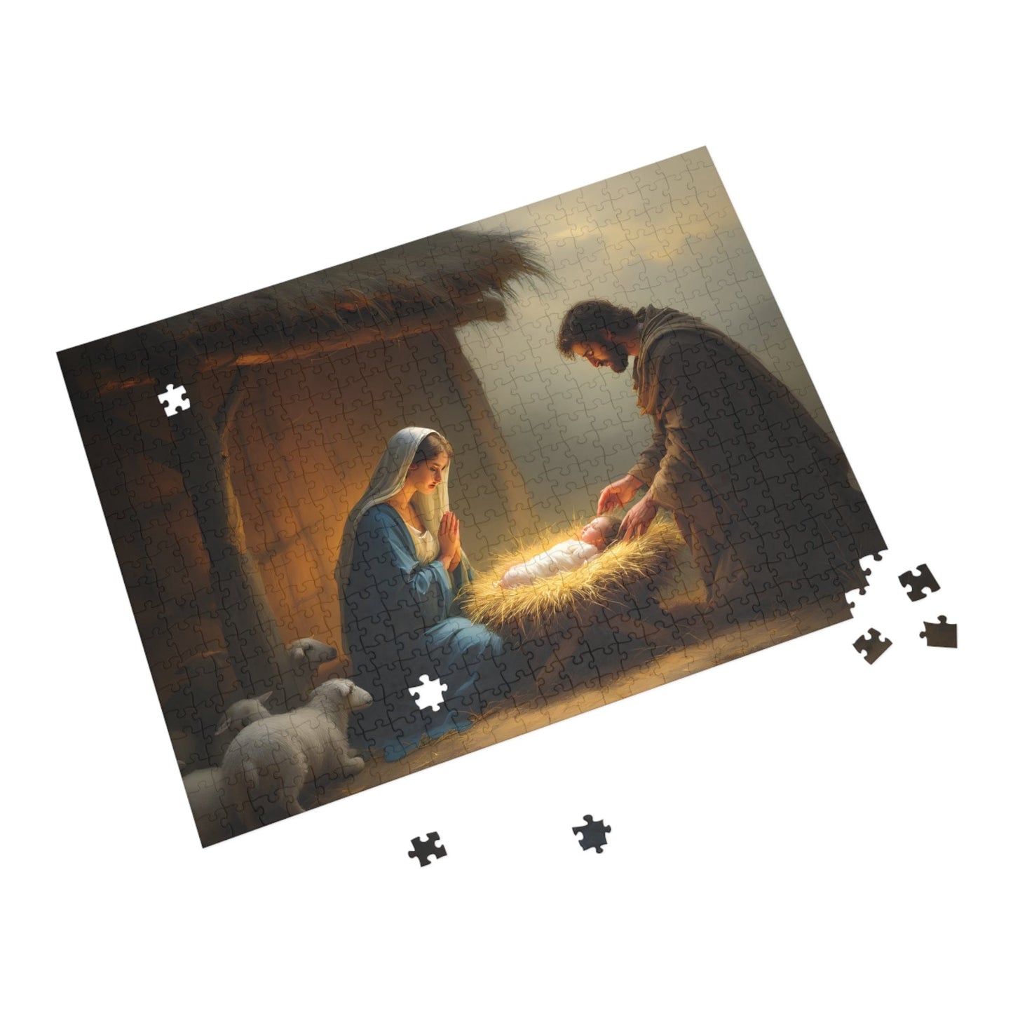 SARSARI Nativity in a Manger Jigsaw Puzzle (252, 500 and 1000 pieces) for Teens & Adult | Christmas Jesus Puzzle | Holiday Religious Gift for Family