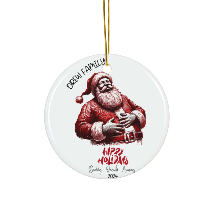 Red White Laughing Santa Custom Family Ornament