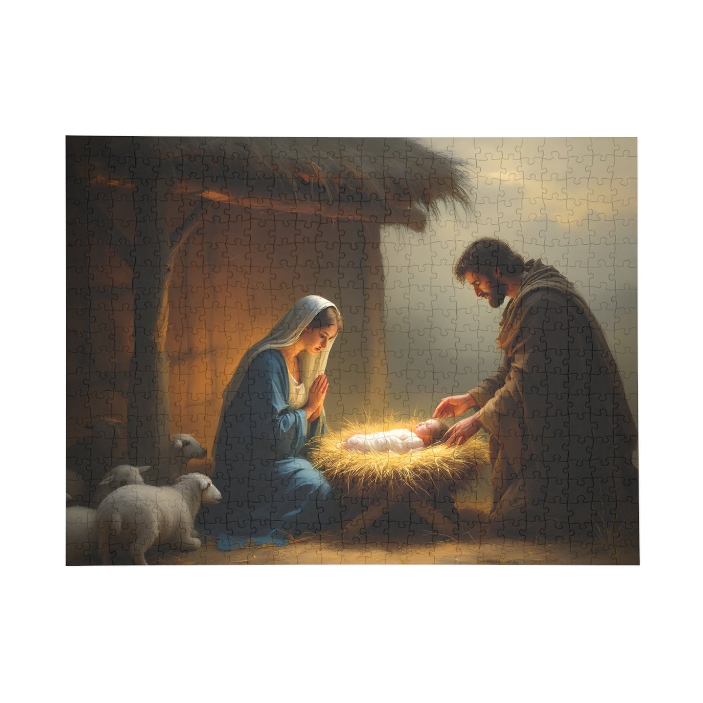 SARSARI Nativity in a Manger Jigsaw Puzzle (252, 500 and 1000 pieces) for Teens & Adult | Christmas Jesus Puzzle | Holiday Religious Gift for Family