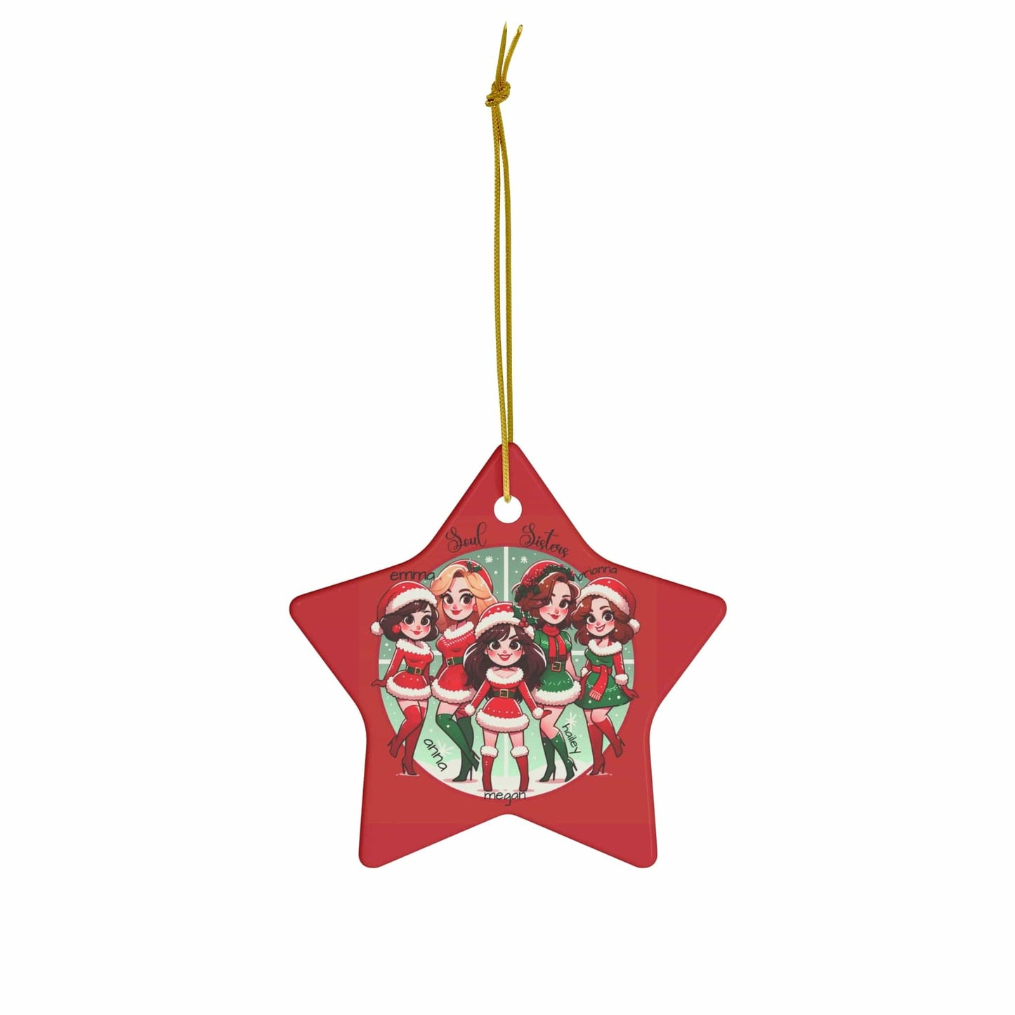 Personalized Christmas Ornaments for Soul Sisters 2023 3mm Round Ceramic (Four Shapes) | Group of Five with Names