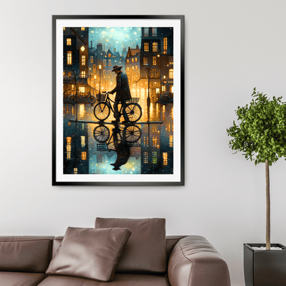 2023 Printable Aesthetic Painting of a Man with Flat Cap Standing Beside Landmark Amsterdam Street Houses Digital Ambiance Wall Hanging Home Decor Digital Download