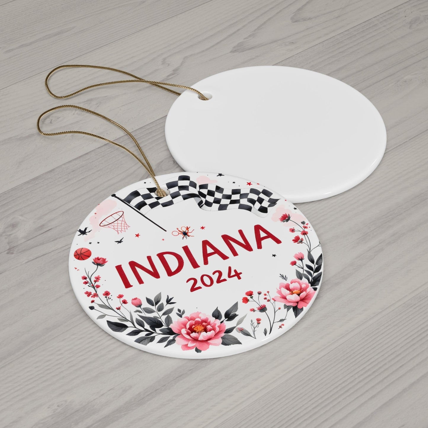 2024 INDIANA State Ceramic Ornament - Unique Artist-Designed Blue White Circle Bauble (3mm)| Year-Round Gift for Home Decor, Collectors & Travel Enthusiasts