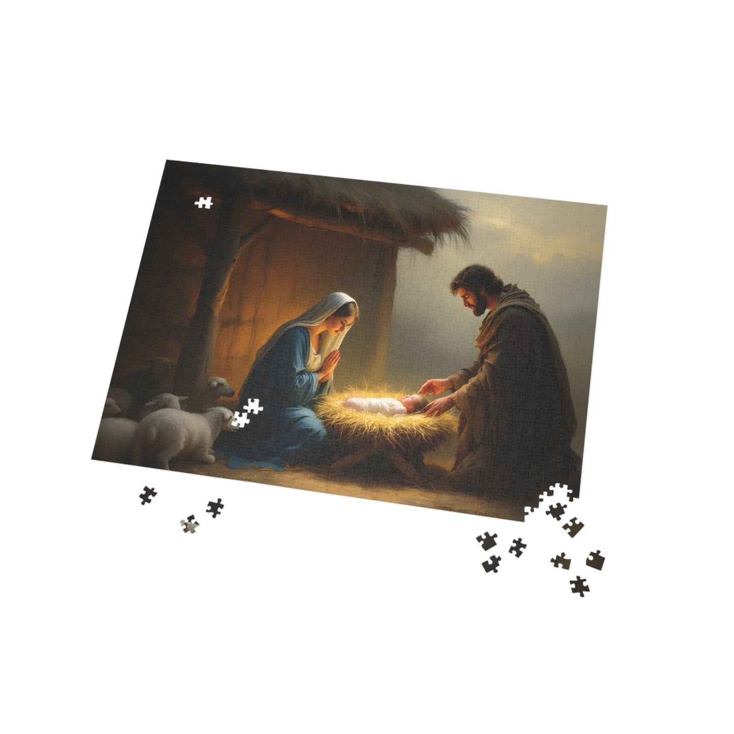 SARSARI Nativity in a Manger Jigsaw Puzzle (252, 500 and 1000 pieces) for Teens & Adult | Christmas Jesus Puzzle | Holiday Religious Gift for Family