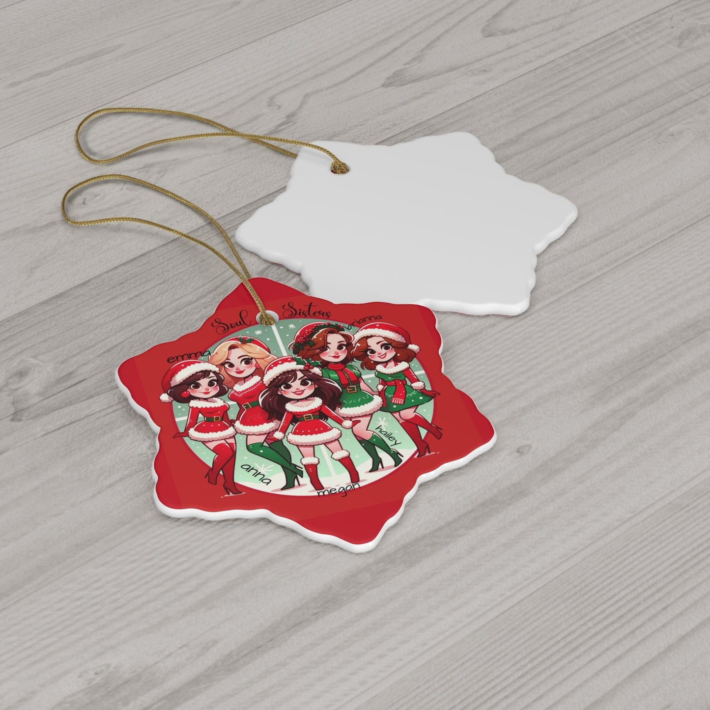 Personalized Christmas Ornaments for Soul Sisters 2023 3mm Round Ceramic (Four Shapes) | Group of Five with Names