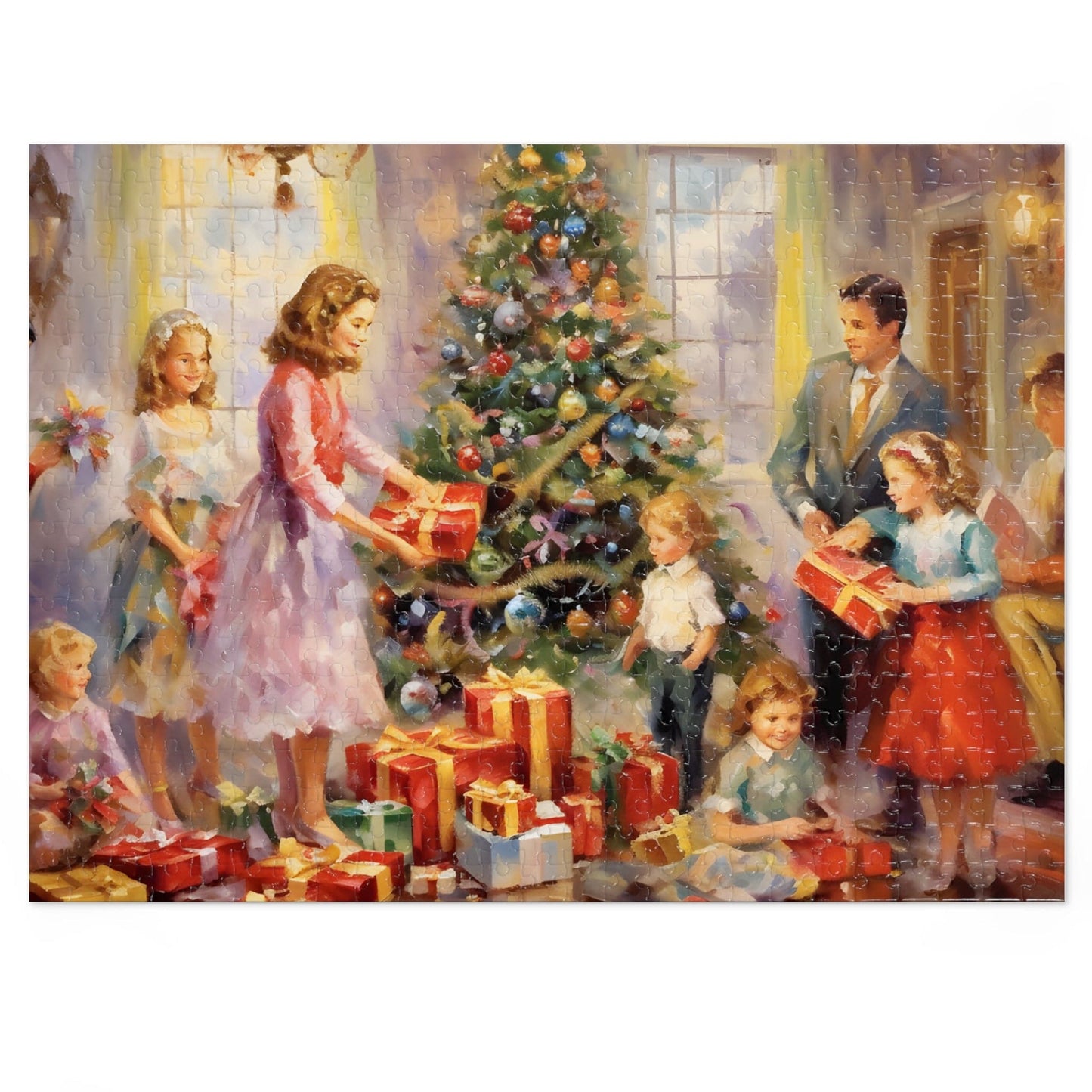 Christmas Eve Jigsaw Puzzle (1000 Pieces): Happy Family Around Christmas Tree | Custom Sizes (110-1000) | Hardest Puzzles | Festive Puzzle Gifts | Stress-Relief Activity for Kids & Adults | Limited Edition