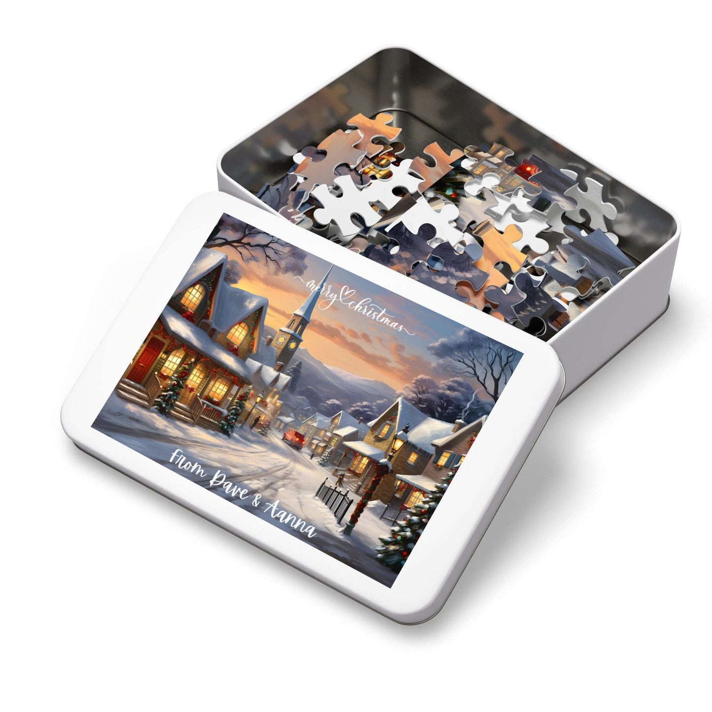 Customized Jigsaw Puzzle Gift 1000 Pieces: Snowy Village | Custom Text with Sizes (110-1000 Pieces) | Challenging Puzzle | Ideal Gift | Educational Family Activity