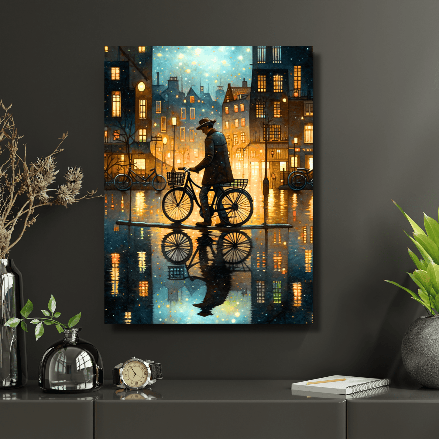 2023 Printable Aesthetic Painting of a Man with Flat Cap Standing Beside Landmark Amsterdam Street Houses Digital Ambiance Wall Hanging Home Decor Digital Download