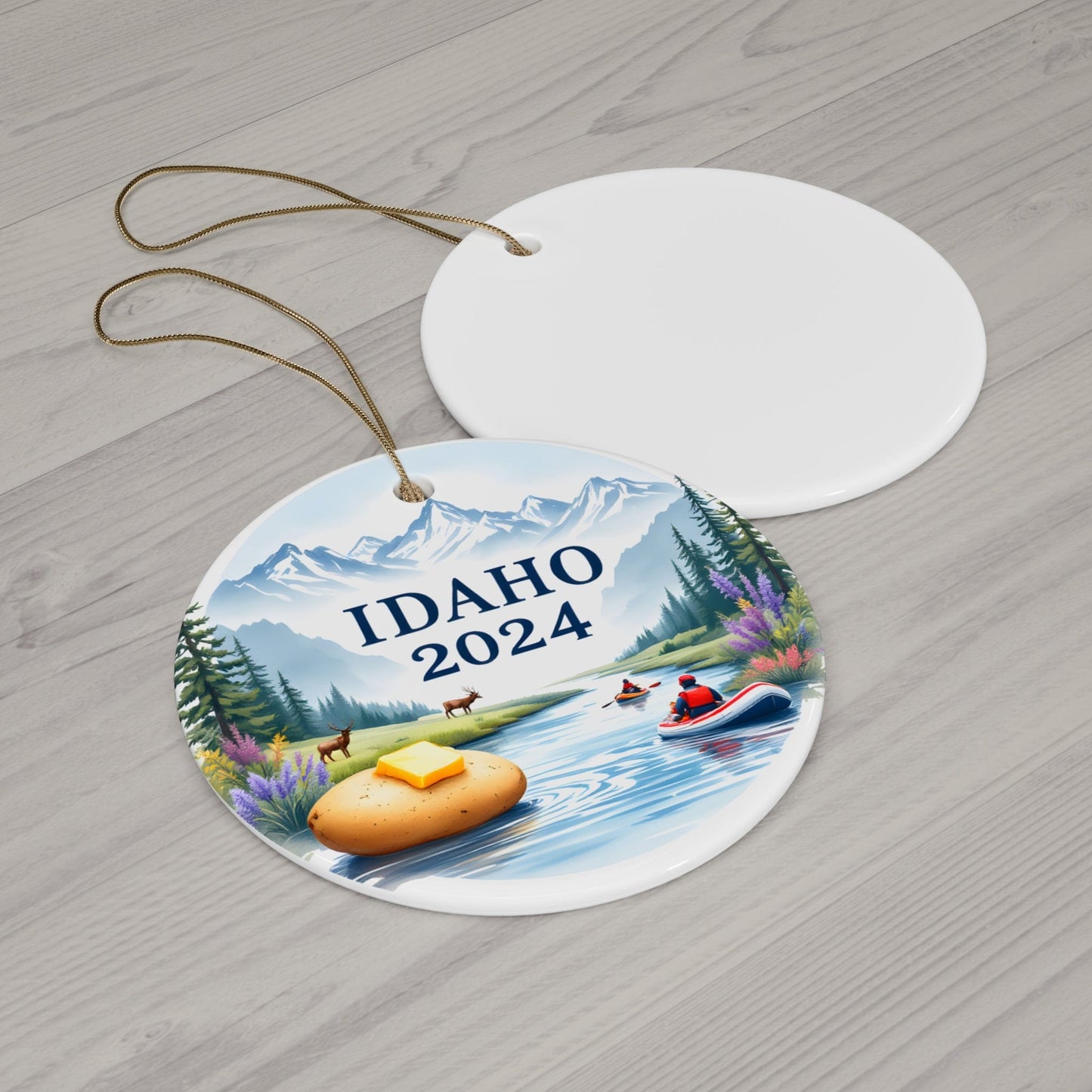 Blue White IDAHO State Flat Ceramic Bauble 2024 for Christmas (3mm) - Circle Shape | Artist-Designed Flat Circle | Unique Gift Ideas for Family, Friends & Coworkers